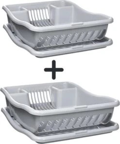 Curver Afdruiprek Met Met Lekbak Plateau - Kliksysteem - Afdruiprek Voor Afwas - Vaatwas Rek - Afdruiprek - 38x29x8,5 Cm - 2 Stuks