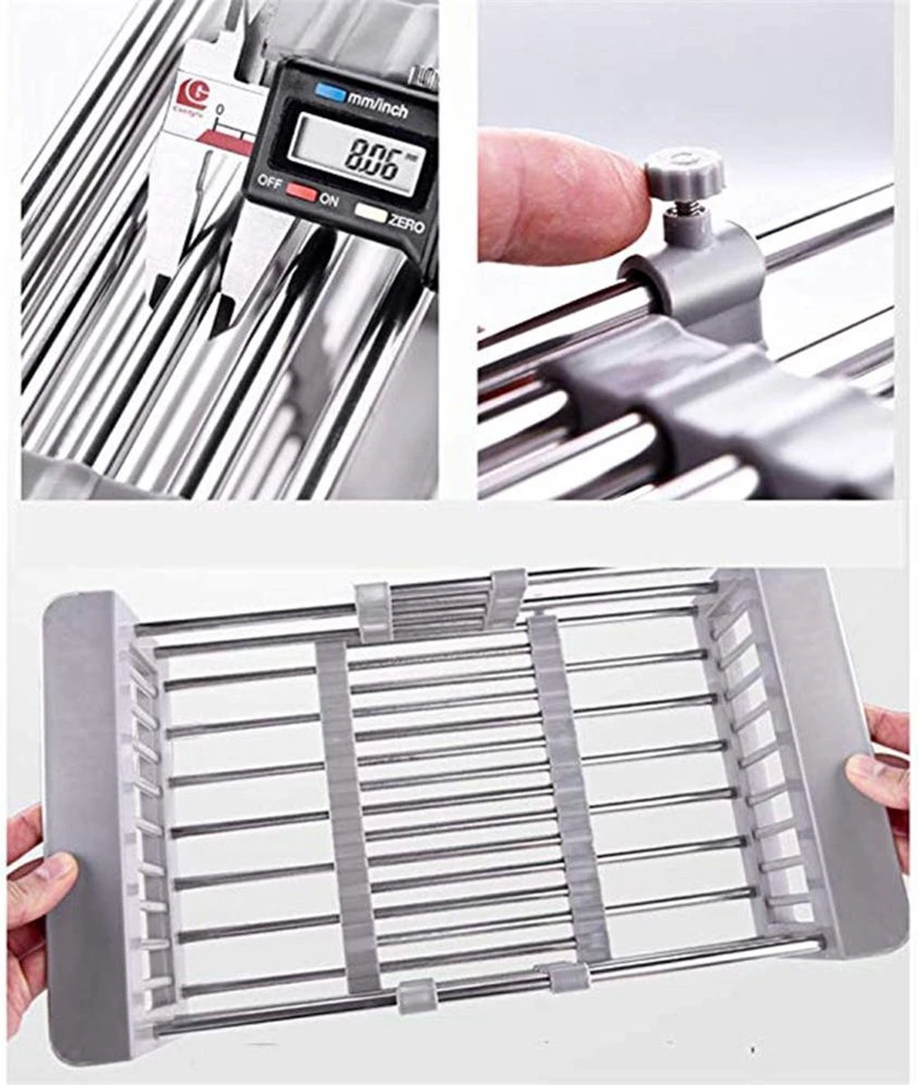 IBright Verstelbare Keukenrek - Gootsteen Mand - Afdruiprek – Vergiet – Verstelbaar In Lengte - Uitschuifbaar - RVS Grijs 6 IBright Verstelbare Keukenrek - Gootsteen Mand - Afdruiprek – Vergiet – Verstelbaar In Lengte - Uitschuifbaar - RVS Grijs - Image 6