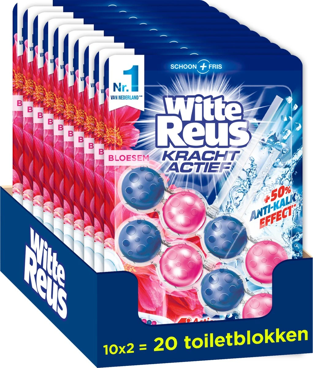 Witte Reus Kracht Actief Toiletblok - Bloesem - WC Blokjes Voordeelverpakking - 20 Stuks 1 Witte Reus Kracht Actief Toiletblok - Bloesem - WC Blokjes Voordeelverpakking - 20 Stuks