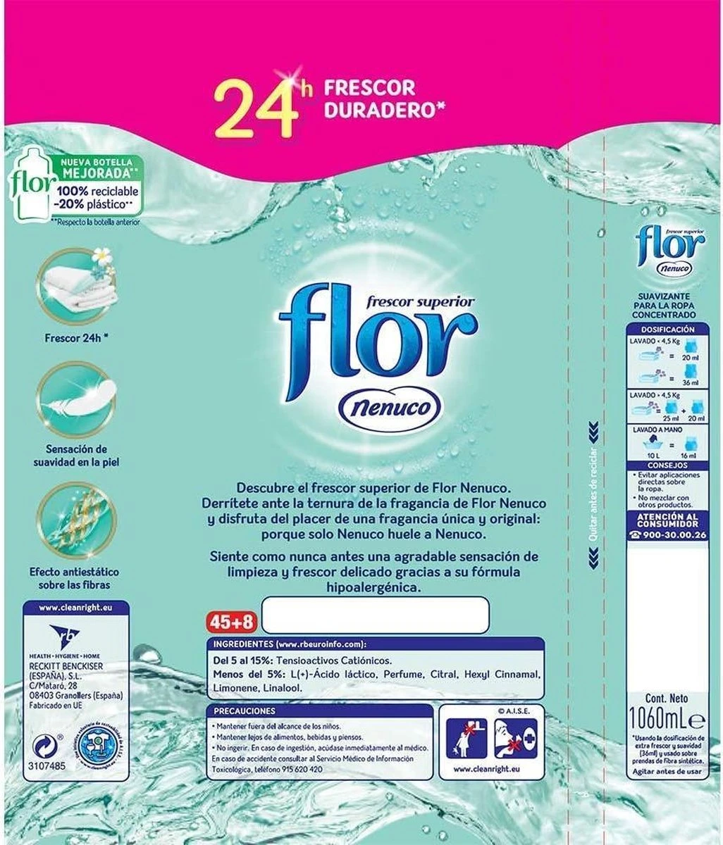 Merkloos Flor Wasverzachter - Nenuco 1100ml / 50 Wasbeurten 3 Merkloos Flor Wasverzachter - Nenuco 1100ml / 50 Wasbeurten - Image 3