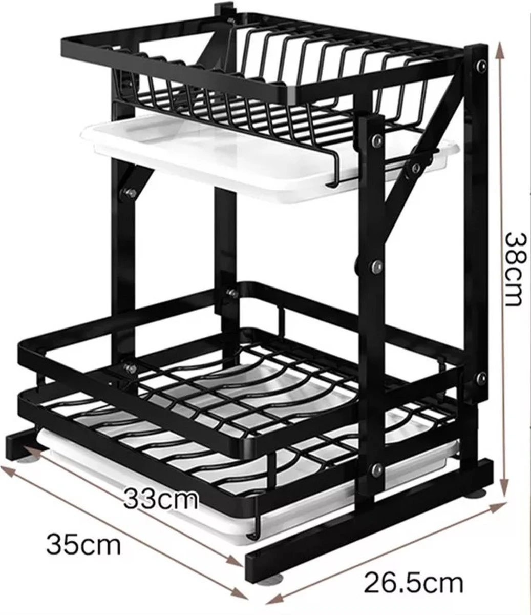 TammaT - Afdruiprek Met Lekbak 2 Laags – Inklapbaar - Afwasrek – Met 2 Lekbakken – Extra Accessories Voor Servies En Snijplanken - RVS - 38x35x26,5cm 2 TammaT - Afdruiprek Met Lekbak 2 Laags – Inklapbaar - Afwasrek – Met 2 Lekbakken – Extra Accessories Voor Servies En Snijplanken - RVS - 38x35x26,5cm - Image 2