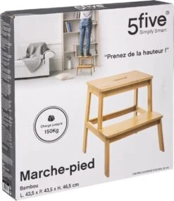 5Five - Bamboe Keukentrapje/opstapje Met 2 Treden 47 Cm - Keuken/badkamer Krukjes -Winkel Voor Schoonmaakartikelen 1043x1200