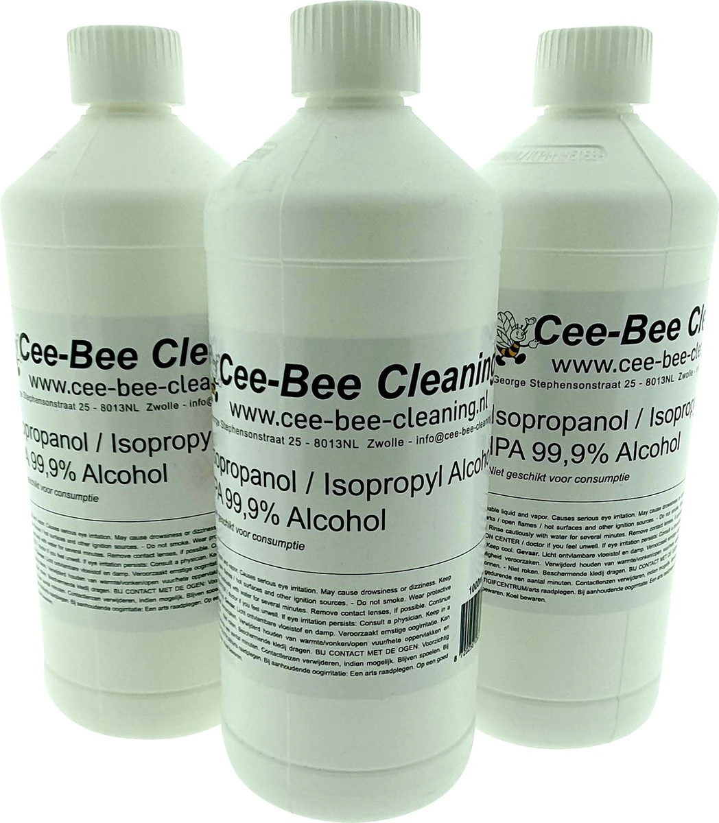 Cee-Bee Isopropanol | Isopropyl | IPA 99.9% Alcohol | 1000 Ml | 3 Flessen á 1 Liter | 3 Liter 1 Cee-Bee Isopropanol | Isopropyl | IPA 99.9% Alcohol | 1000 Ml | 3 Flessen á 1 Liter | 3 Liter