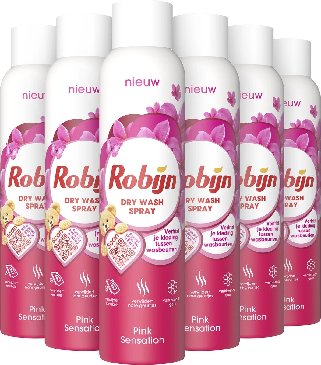 Robijn Pink Sensation Dry Wash Spray - 6 X 200 Ml - Voordeelverpakking 2 Robijn Pink Sensation Dry Wash Spray - 6 X 200 Ml - Voordeelverpakking - Image 2