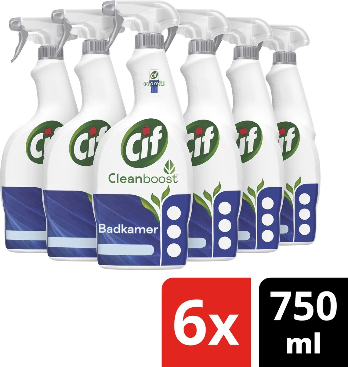 Cif CleanBoost Power & Shine Badkamer Spray - 6 X 750 Ml - Voordeelverpakking 1 Cif CleanBoost Power & Shine Badkamer Spray - 6 X 750 Ml - Voordeelverpakking