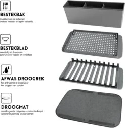Afdruiprek Met Lekbak - Inclusief Afdruipmat - Opvouwbaar - Afwasrek Met Uitneembare Bestekhouder - Voor Bestek, Borden, Pannen En Schalen -Winkel Voor Schoonmaakartikelen 1167x1200 2