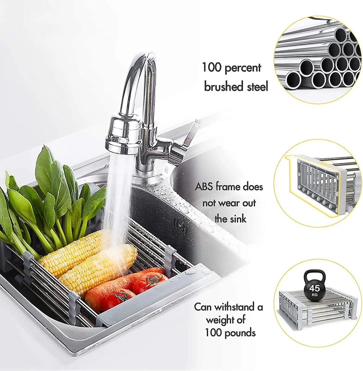 IBright Verstelbare Keukenrek - Gootsteen Mand - Afdruiprek – Vergiet – Verstelbaar In Lengte - Uitschuifbaar - RVS Grijs 10 IBright Verstelbare Keukenrek - Gootsteen Mand - Afdruiprek – Vergiet – Verstelbaar In Lengte - Uitschuifbaar - RVS Grijs - Image 10