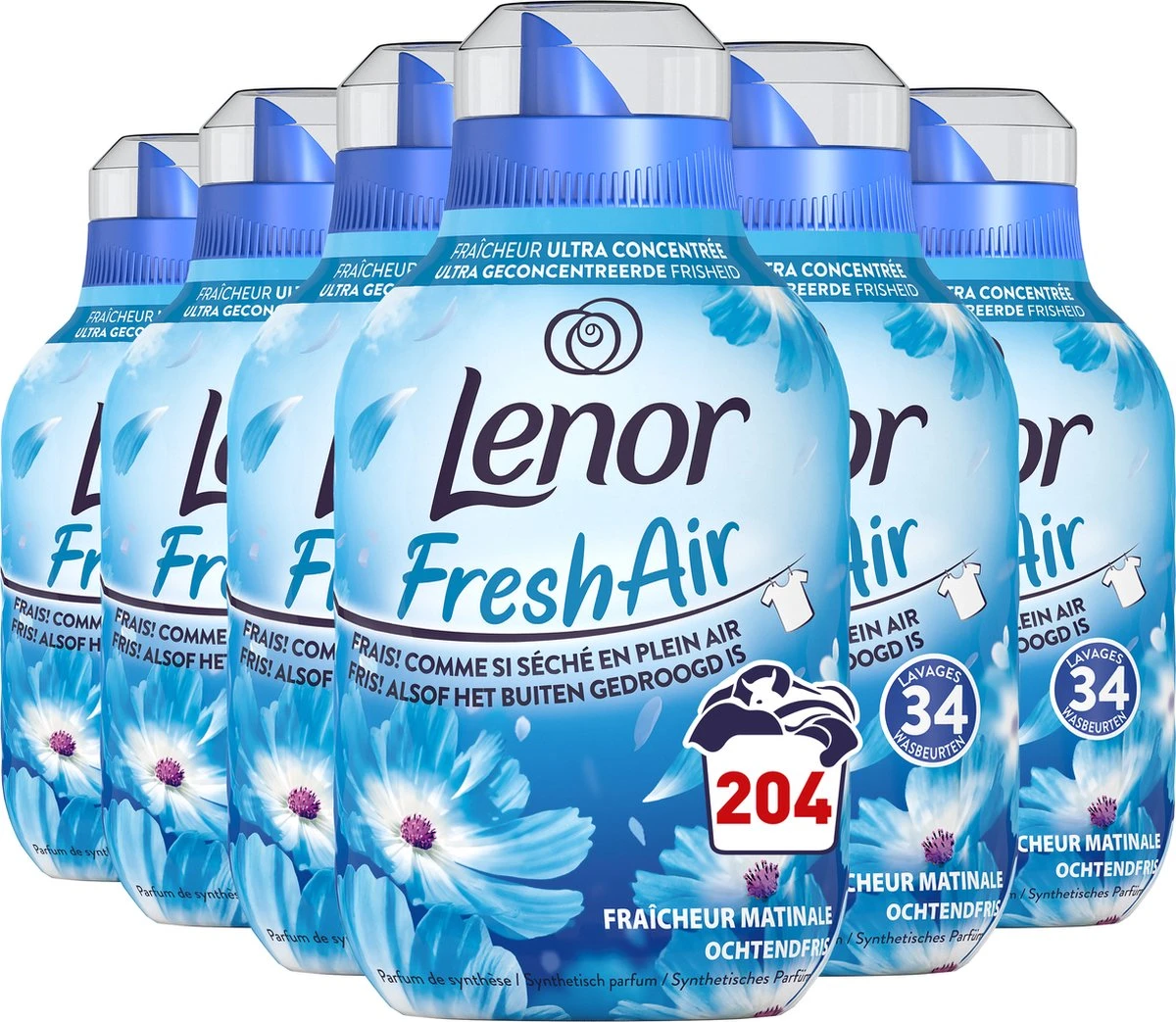 Lenor Fresh Air Ochtendfris - Wasverzachter - 6 X 34 Wasbeurten Voordeelverpakking 1 Lenor Fresh Air Ochtendfris - Wasverzachter - 6 X 34 Wasbeurten Voordeelverpakking