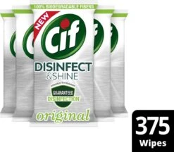Cif Disinfect & Shine Wipes Doden 99,99% Van De Bacteriën Original Desinfecterende Schoonmaakdoekjes, Van 100% Biologisch Afbreekbaar Textiel 5 X 75 Doekjes -Winkel Voor Schoonmaakartikelen 1200x1050