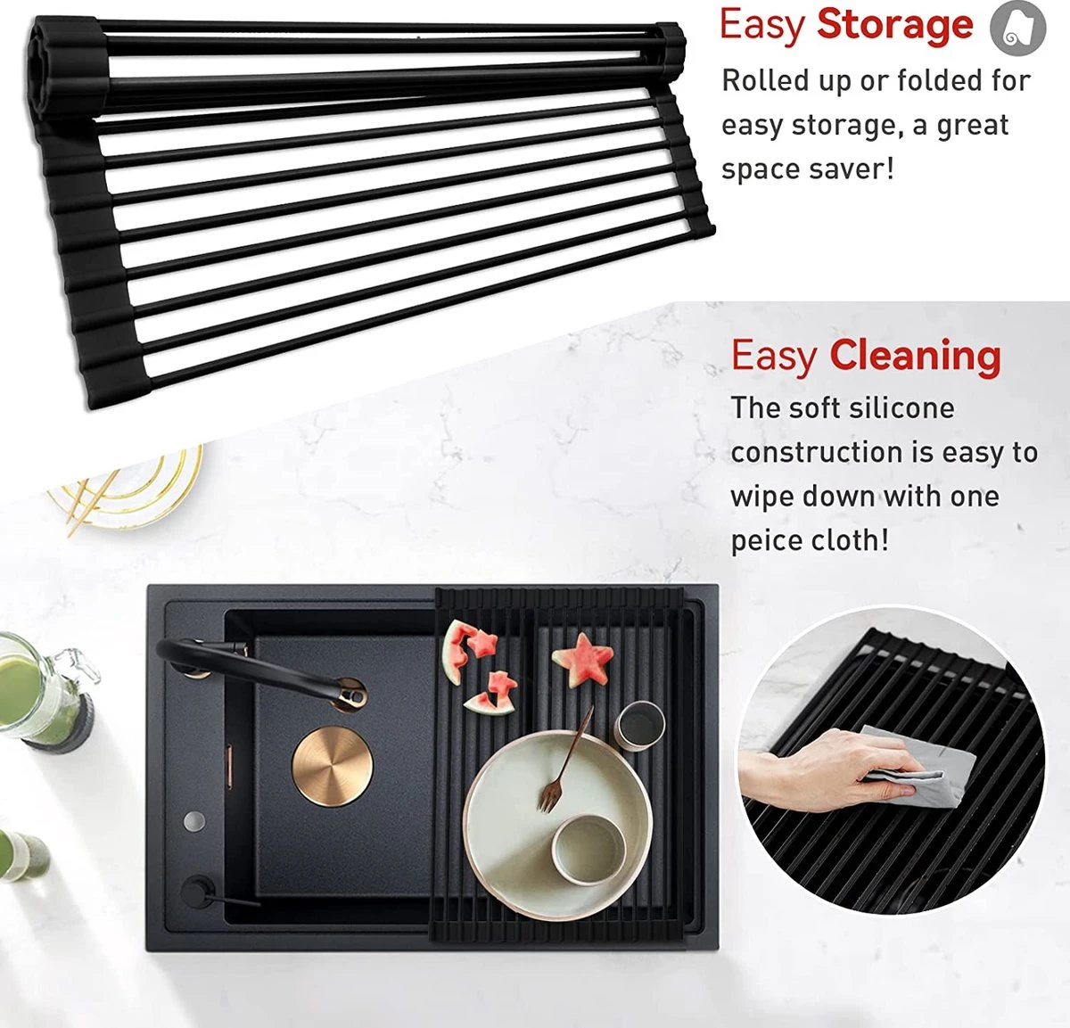 BOTC Afdruiprek - Verstelbaar - Afdruipmat Voor Afwas - Pannenonderzetter - Opvouwbaar 2 BOTC Afdruiprek - Verstelbaar - Afdruipmat Voor Afwas - Pannenonderzetter - Opvouwbaar - Image 2