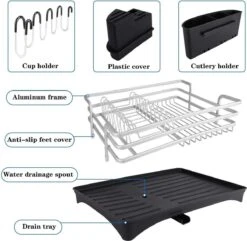 Doogo® Afdruiprek Met Bestekkorf En Lekbak Voor Keukenborden En Bestek Afdruiprek Met Draaibare Uitloop -Winkel Voor Schoonmaakartikelen 1200x1169 10