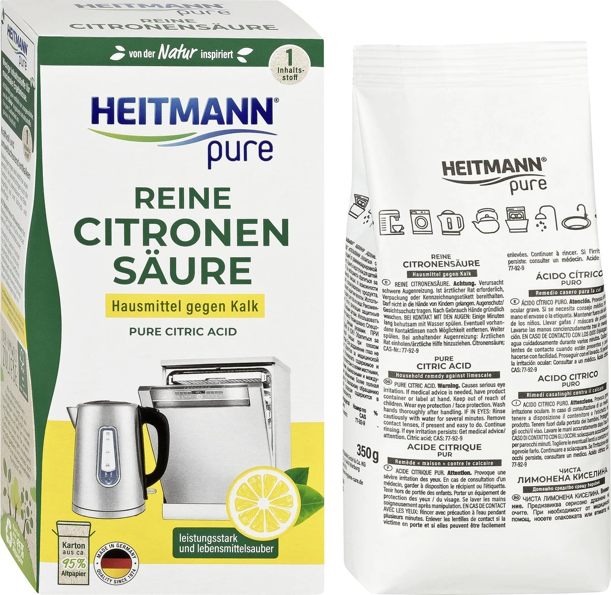 HEITMANN Pure Ontkalker- Citroenzuur Ontkalker, Natuurvriendelijke Kalkreiniger Voor Een Hygiënische Reiniging - Poeder, 1x 350 G 2 HEITMANN Pure Ontkalker- Citroenzuur Ontkalker, Natuurvriendelijke Kalkreiniger Voor Een Hygiënische Reiniging - Poeder, 1x 350 G - Image 2