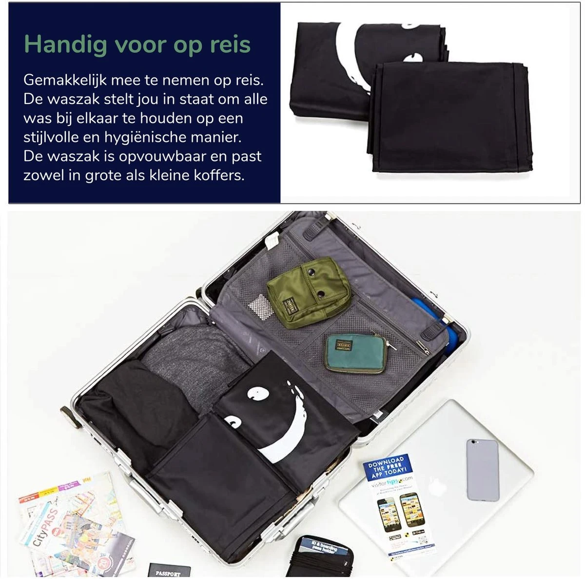 Wonair - Waszak Groot - 60x90cm - Zwart - Met Trekkoord En Draagband 3 Wonair - Waszak Groot - 60x90cm - Zwart - Met Trekkoord En Draagband - Image 3