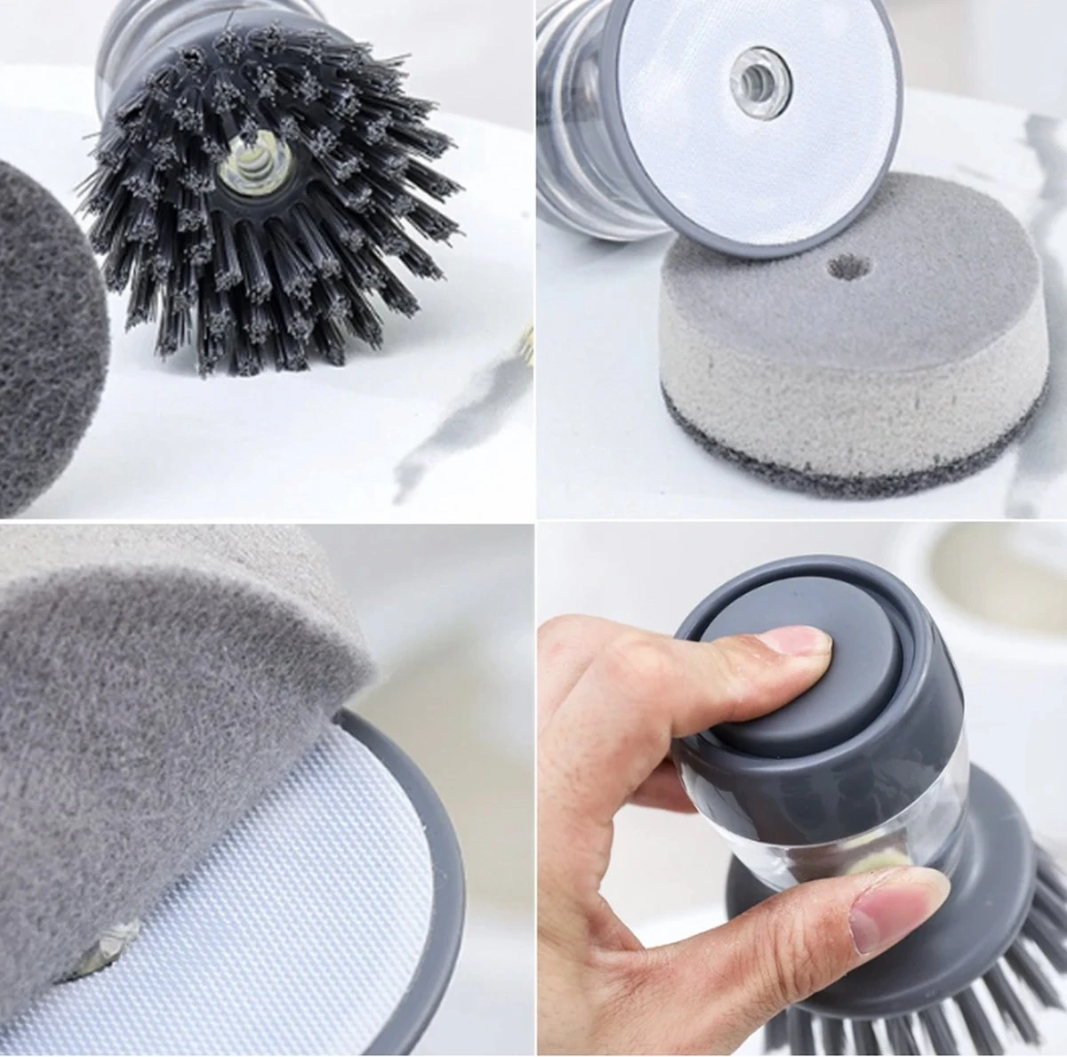 Afwasborstel Met Zeepdispenser – Met 3 Verschillende Opzet Stukken – Inclusief Houder – Grijs – Afwas Borstel Zeepreservoir – Zeep Handborstel – Doseerpomp – Afwasmiddel Dispenser – Navulbaar 3 Afwasborstel Met Zeepdispenser – Met 3 Verschillende Opzet Stukken – Inclusief Houder – Grijs – Afwas Borstel Zeepreservoir – Zeep Handborstel – Doseerpomp – Afwasmiddel Dispenser – Navulbaar - Image 3