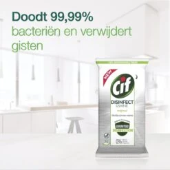 Cif Disinfect & Shine Wipes Doden 99,99% Van De Bacteriën Original Desinfecterende Schoonmaakdoekjes, Van 100% Biologisch Afbreekbaar Textiel 5 X 75 Doekjes -Winkel Voor Schoonmaakartikelen 1200x1198
