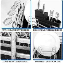 Doogo® Afdruiprek Met Bestekkorf En Lekbak Voor Keukenborden En Bestek Afdruiprek Met Draaibare Uitloop -Winkel Voor Schoonmaakartikelen 1200x1199 15