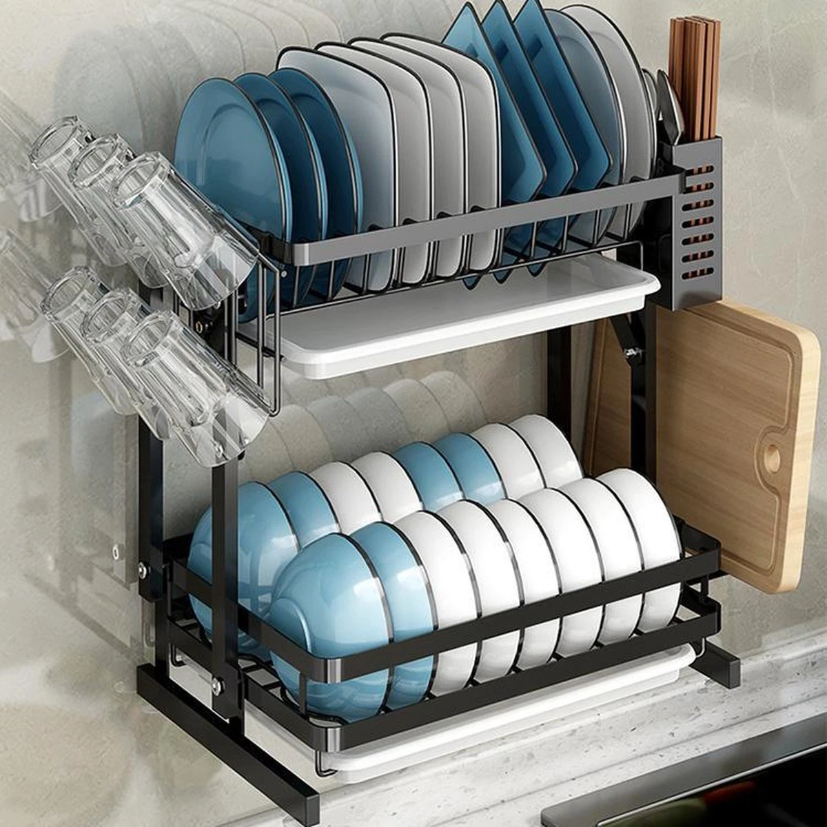 TammaT - Afdruiprek Met Lekbak 2 Laags – Inklapbaar - Afwasrek – Met 2 Lekbakken – Extra Accessories Voor Servies En Snijplanken - RVS - 38x35x26,5cm 7 TammaT - Afdruiprek Met Lekbak 2 Laags – Inklapbaar - Afwasrek – Met 2 Lekbakken – Extra Accessories Voor Servies En Snijplanken - RVS - 38x35x26,5cm - Image 7