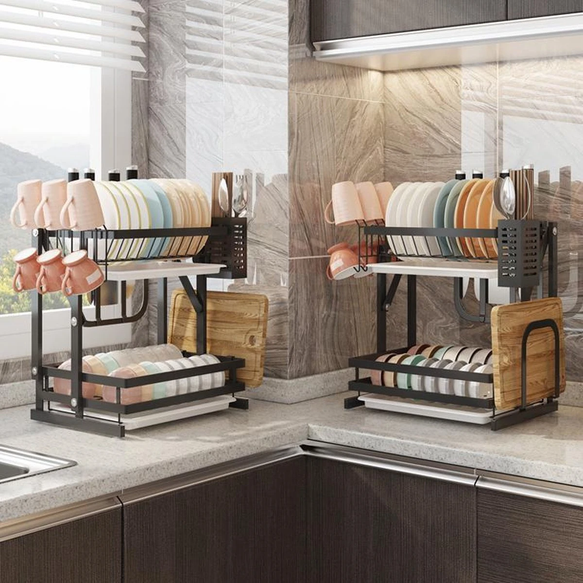 TammaT - Afdruiprek Met Lekbak 2 Laags – Inklapbaar - Afwasrek – Met 2 Lekbakken – Extra Accessories Voor Servies En Snijplanken - RVS - 38x35x26,5cm 9 TammaT - Afdruiprek Met Lekbak 2 Laags – Inklapbaar - Afwasrek – Met 2 Lekbakken – Extra Accessories Voor Servies En Snijplanken - RVS - 38x35x26,5cm - Image 9