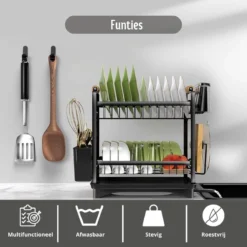 Afdruiprek - Zwart/ Met Flexibele Water Afvoer/ Borden, Pannen Bestek/ RVS/ Lichtgewicht/ Lekbak/ Luxe Uitvoering -Winkel Voor Schoonmaakartikelen 1200x1200 1292