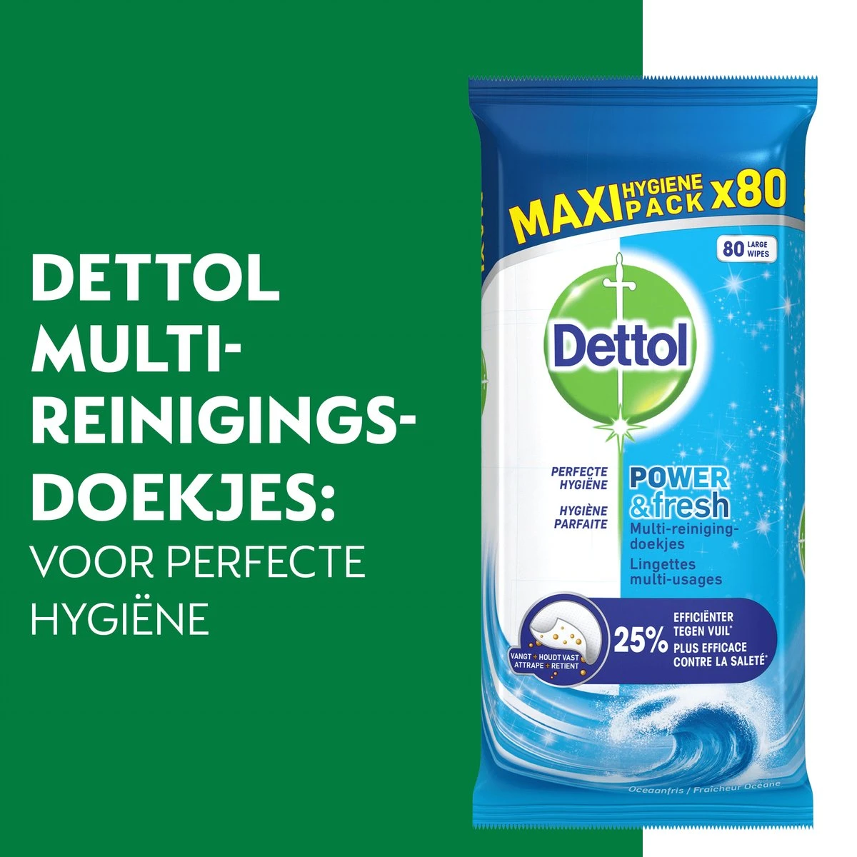 Dettol - Power & Fresh - Schoonmaakdoekjes - Oceaanfris - 4 X 80 Doekjes 2 Dettol - Power & Fresh - Schoonmaakdoekjes - Oceaanfris - 4 X 80 Doekjes - Image 2