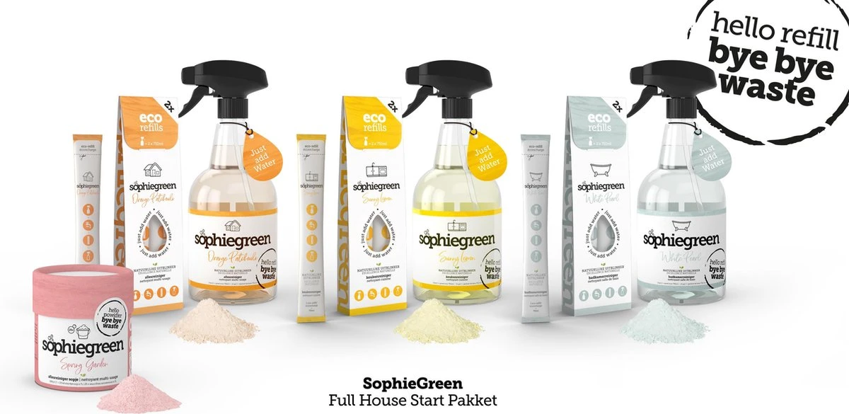 SophieGreen Full House Pakket: Allesreiniger + Keukenreiniger + Badkamerreinger + Sopje Allesreiniger 100g 1 SophieGreen Full House Pakket: Allesreiniger + Keukenreiniger + Badkamerreinger + Sopje Allesreiniger 100g