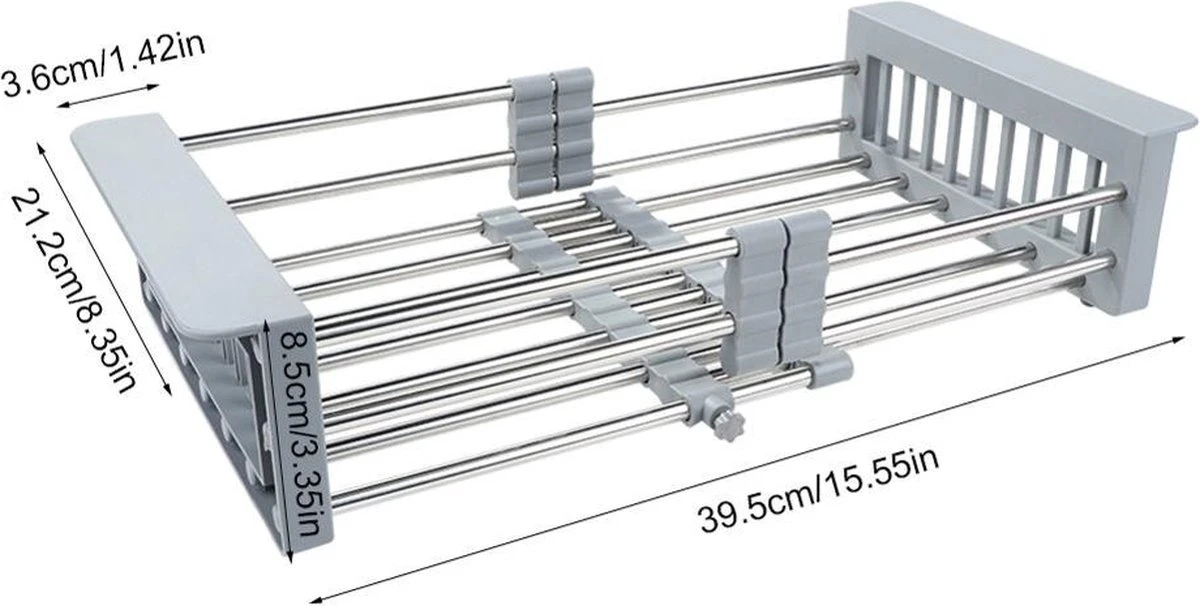IBright Verstelbare Keukenrek - Gootsteen Mand - Afdruiprek – Vergiet – Verstelbaar In Lengte - Uitschuifbaar - RVS Grijs 1 IBright Verstelbare Keukenrek - Gootsteen Mand - Afdruiprek – Vergiet – Verstelbaar In Lengte - Uitschuifbaar - RVS Grijs