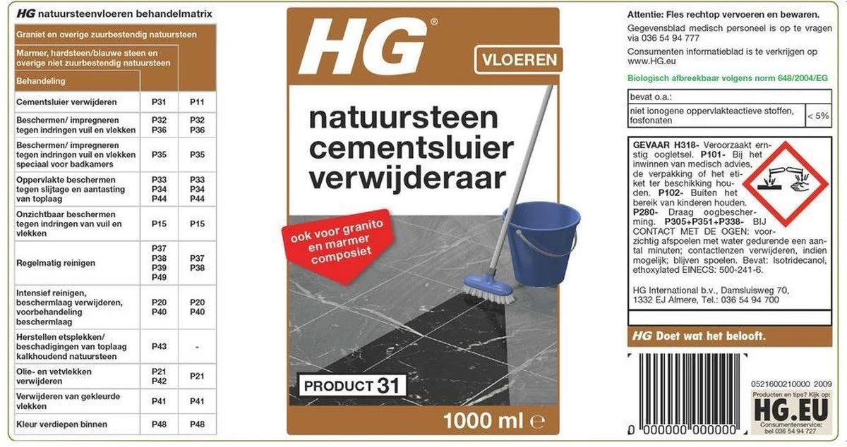HG Natuursteen Cement- & Kalksluier Verwijderaar (HG Product 31) - 1L - Veilig In Gebruik 2 HG Natuursteen Cement- & Kalksluier Verwijderaar (HG Product 31) - 1L - Veilig In Gebruik - Image 2