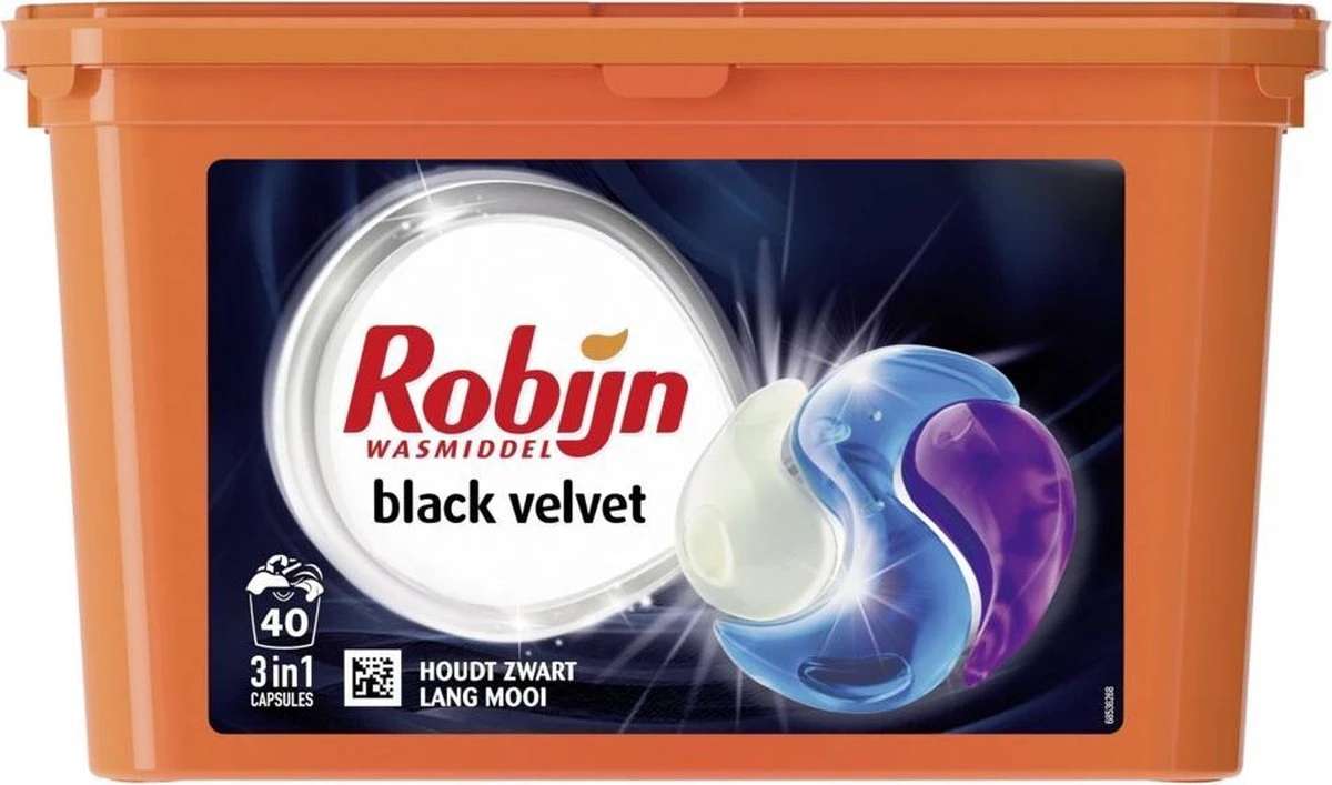 Robijn Black Velvet 3 In 1 Wascapsules - 40 Wasbeurten - Kwartaalbox 1 Robijn Black Velvet 3 In 1 Wascapsules - 40 Wasbeurten - Kwartaalbox