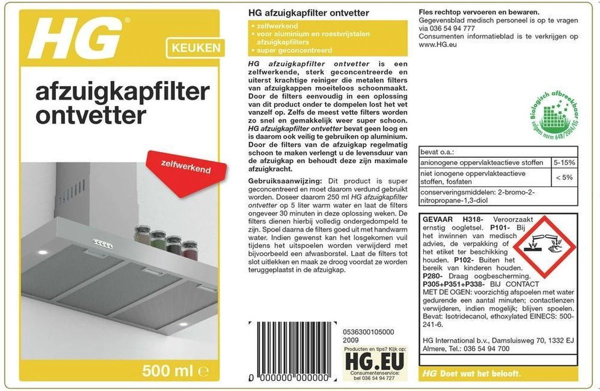 HG Afzuigkapfilter Ontvetter - 500ml - Zelfwerkend 2 HG Afzuigkapfilter Ontvetter - 500ml - Zelfwerkend - Image 2