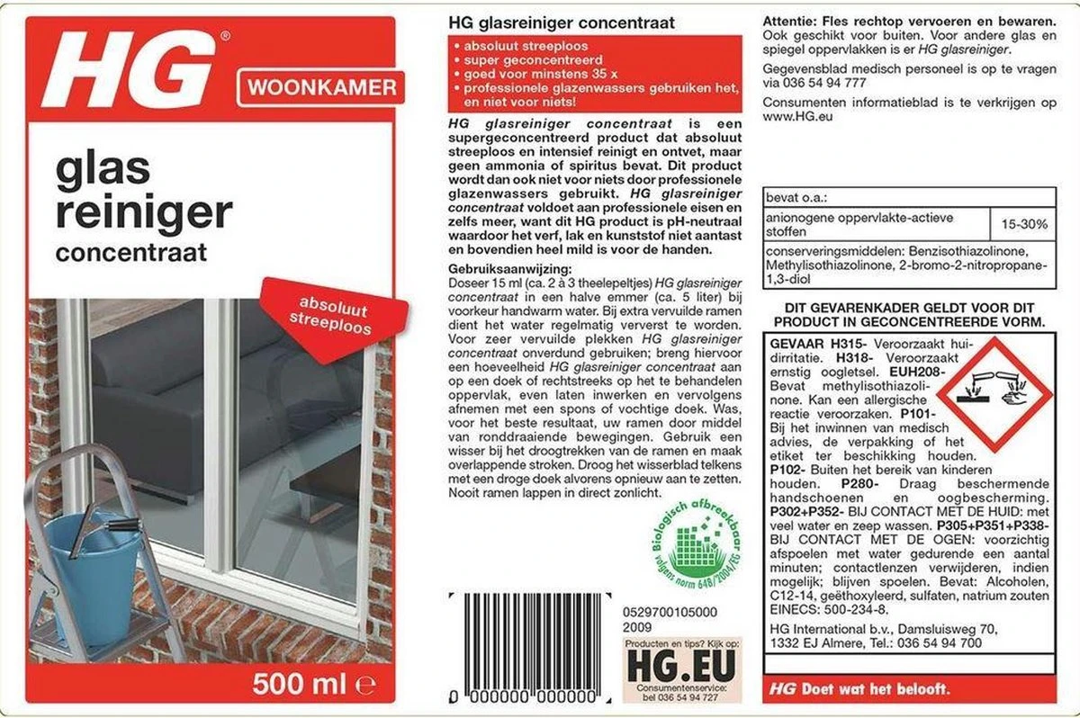 HG Glasreiniger Concentraat - 500ml - Reinigt Streeploos - De Keuze Van Professionele Glazenwassers 2 HG Glasreiniger Concentraat - 500ml - Reinigt Streeploos - De Keuze Van Professionele Glazenwassers - Image 2