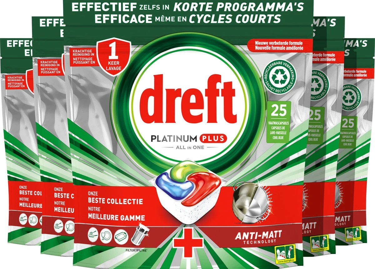 Dreft Platinum Plus All In One - Vaatwastabletten - Voordeelverpakking 5 X 25 Stuks 1 Dreft Platinum Plus All In One - Vaatwastabletten - Voordeelverpakking 5 X 25 Stuks