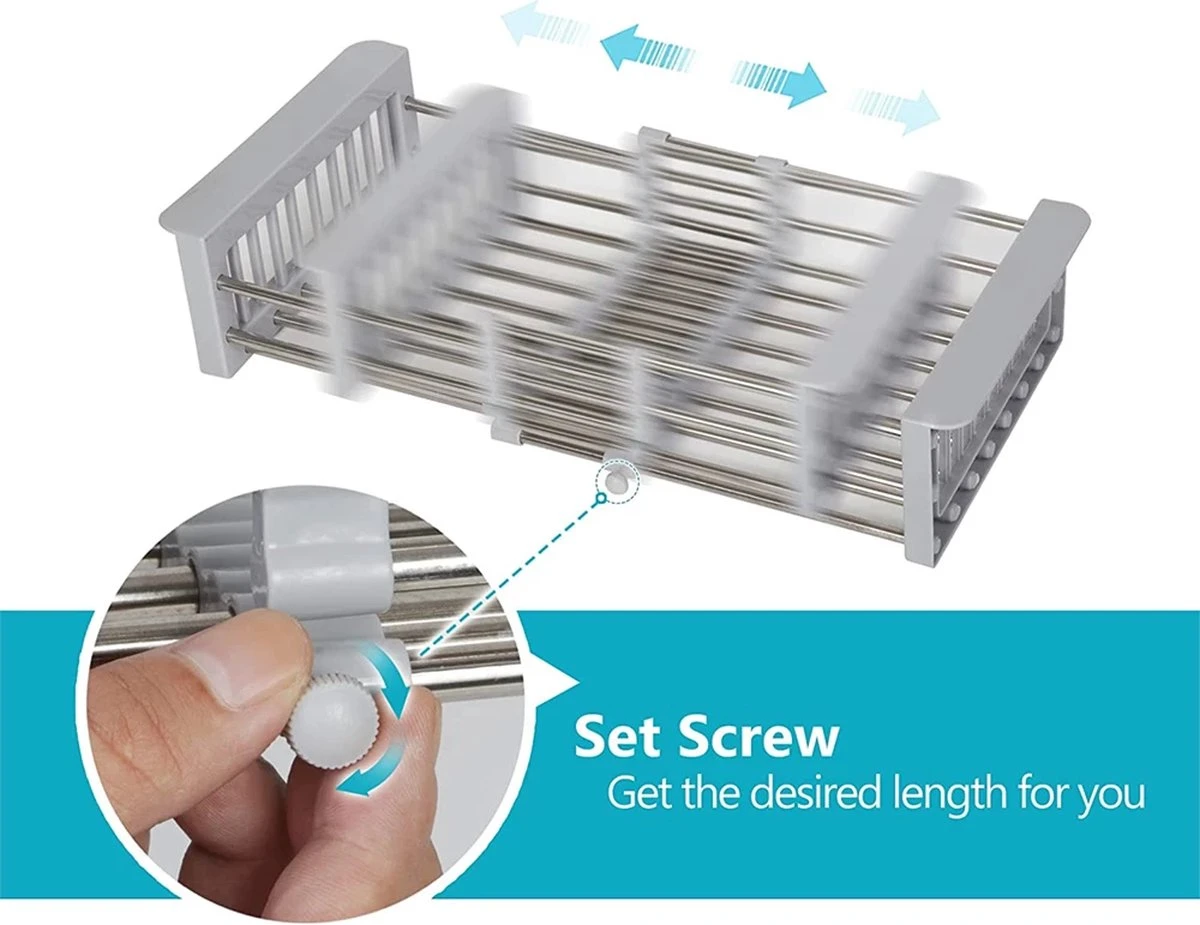 IBright Verstelbare Keukenrek - Gootsteen Mand - Afdruiprek – Vergiet – Verstelbaar In Lengte - Uitschuifbaar - RVS Grijs 5 IBright Verstelbare Keukenrek - Gootsteen Mand - Afdruiprek – Vergiet – Verstelbaar In Lengte - Uitschuifbaar - RVS Grijs - Image 5