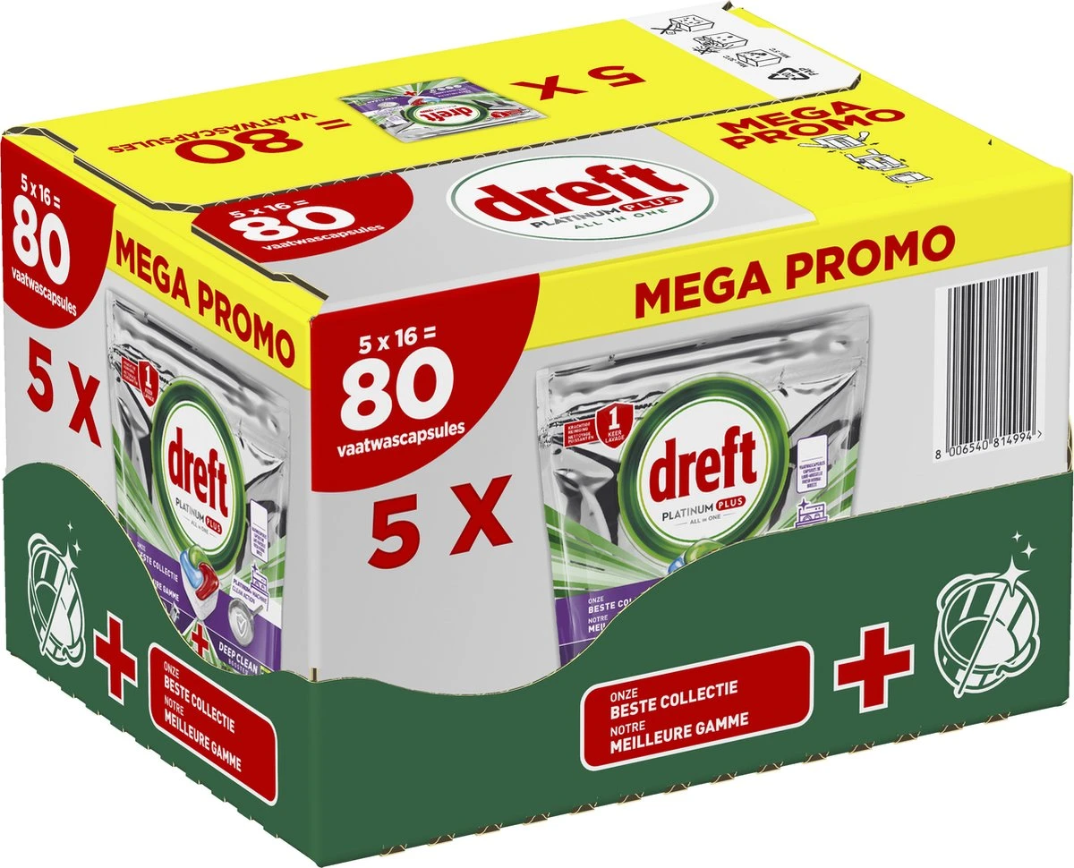 Dreft Platinum Plus All In One Machine Clean - Vaatwastabletten - 80 Tabletten 1 Dreft Platinum Plus All In One Machine Clean - Vaatwastabletten - 80 Tabletten