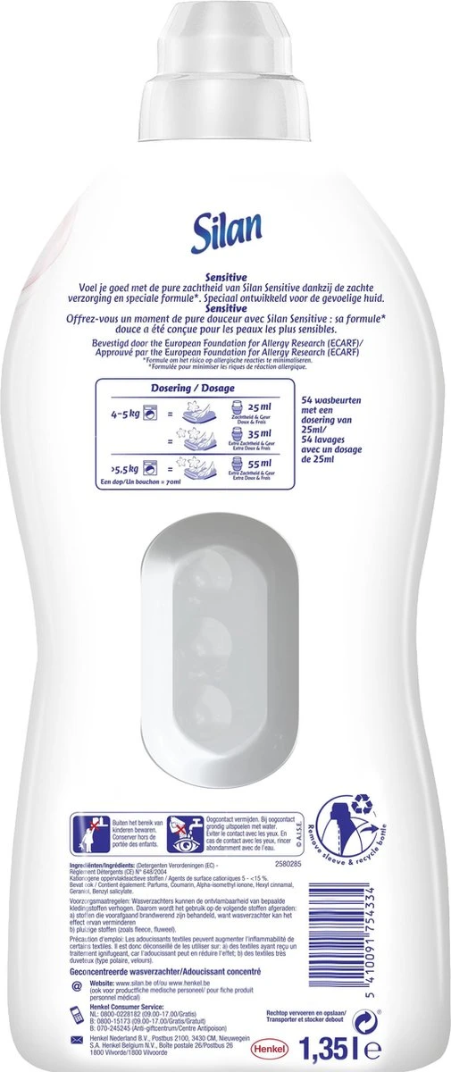 Silan Sensitive Wasverzachter - Baby En Gevoelige Huid - Grootverpakking - 54 Wasbeurten 3 Silan Sensitive Wasverzachter - Baby En Gevoelige Huid - Grootverpakking - 54 Wasbeurten - Image 3
