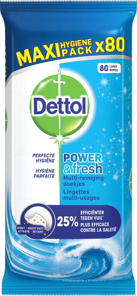 Dettol - Power & Fresh - Schoonmaakdoekjes - Oceaanfris - 4 X 80 Doekjes 5 Dettol - Power & Fresh - Schoonmaakdoekjes - Oceaanfris - 4 X 80 Doekjes - Image 5
