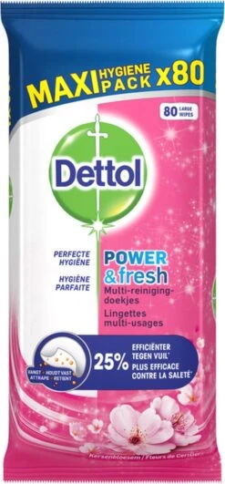Dettol - Schoonmaakdoekjes - Power & Fresh - Kersenbloesem - 80 Stuks X8 -Winkel Voor Schoonmaakartikelen 558x1200