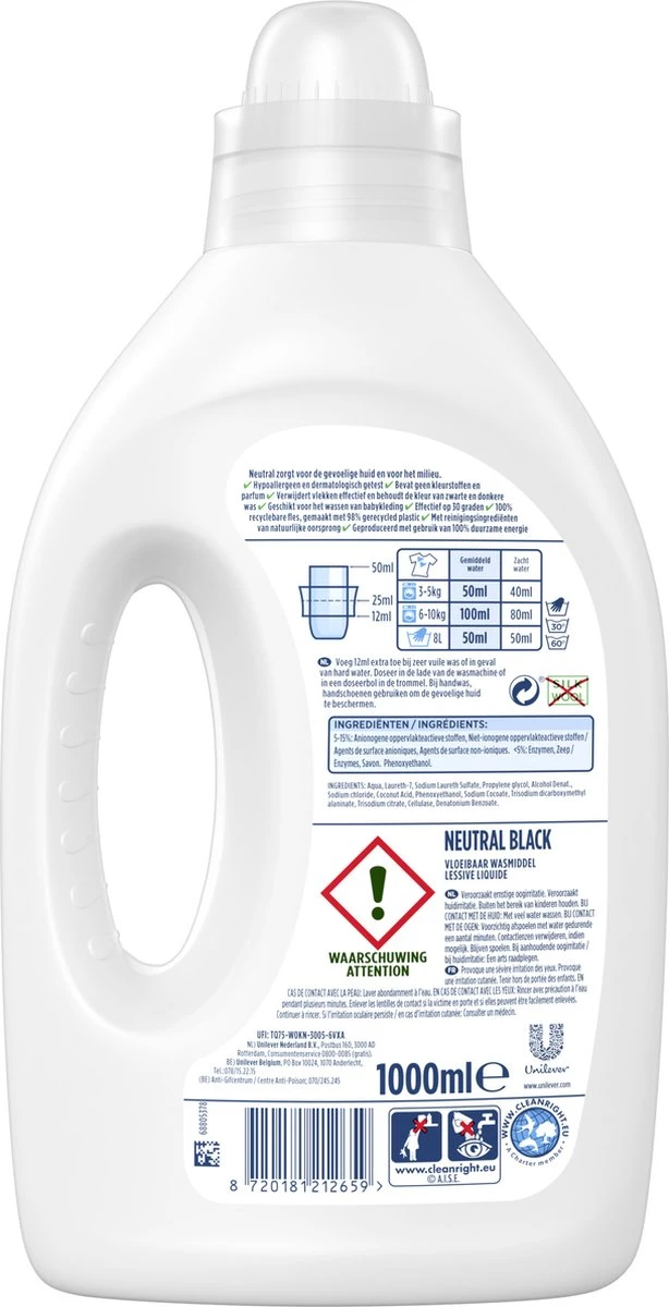 Neutral Vloeibaar Wasmiddel Zwart En Donker- 5 X 1L - Voordeelverpakking 3 Neutral Vloeibaar Wasmiddel Zwart En Donker- 5 X 1L - Voordeelverpakking - Image 3