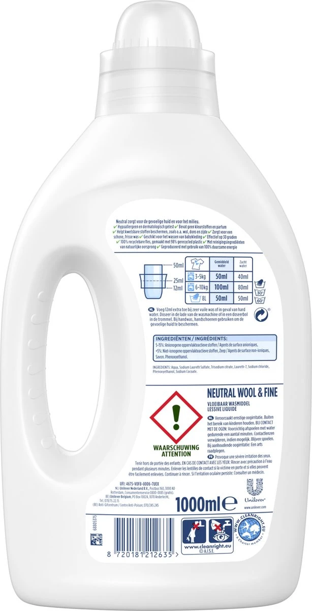 Neutral Voeibaar Fijnwasmiddel 5x 1L 3 Neutral Voeibaar Fijnwasmiddel 5x 1L - Image 3