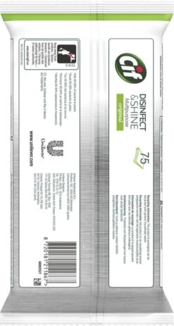 Cif Disinfect & Shine Wipes Doden 99,99% Van De Bacteriën Original Desinfecterende Schoonmaakdoekjes, Van 100% Biologisch Afbreekbaar Textiel 5 X 75 Doekjes -Winkel Voor Schoonmaakartikelen 640x1200