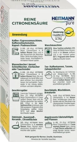HEITMANN Pure Ontkalker- Citroenzuur Ontkalker, Natuurvriendelijke Kalkreiniger Voor Een Hygiënische Reiniging - Poeder, 1x 350 G 10 HEITMANN Pure Ontkalker- Citroenzuur Ontkalker, Natuurvriendelijke Kalkreiniger Voor Een Hygiënische Reiniging - Poeder, 1x 350 G -Winkel Voor Schoonmaakartikelen 654x1200