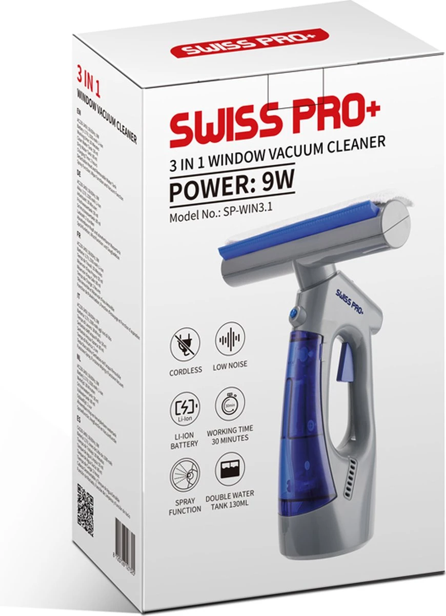 Swiss Pro+ Ruitenreiniger 3 In 1 WV 2 Blue Edition Window Vac - Ca. 120 M² - Waterzuiger - Incl. Smalle Zuigmond - Oplaadbaar - Raamwisser - Streeploos - Clicksystem - 2 Microvezeldoekjes - Met Sprayfunctie - Low Noise - Hepafilter 6 Swiss Pro+ Ruitenreiniger 3 In 1 WV 2 Blue Edition Window Vac - Ca. 120 M² - Waterzuiger - Incl. Smalle Zuigmond - Oplaadbaar - Raamwisser - Streeploos - Clicksystem - 2 Microvezeldoekjes - Met Sprayfunctie - Low Noise - Hepafilter - Image 6