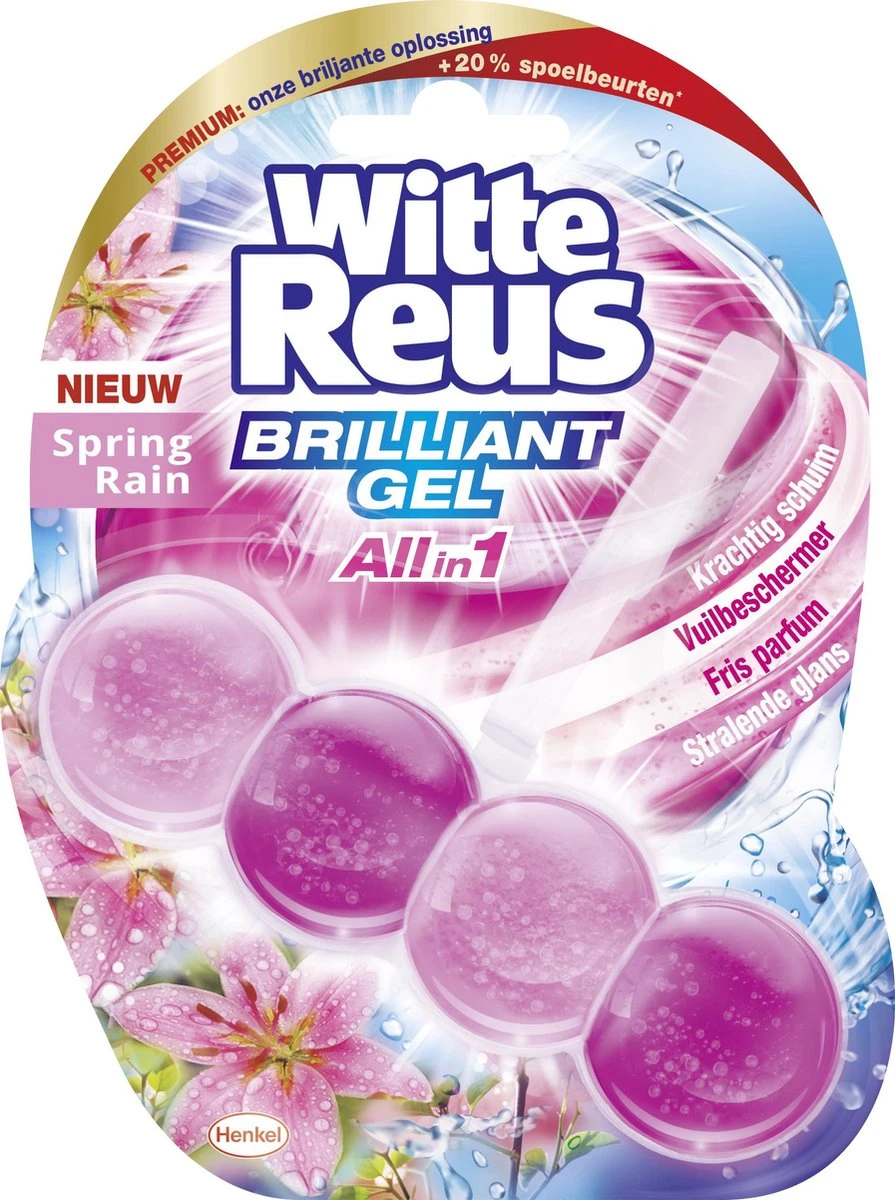 Witte Reus Brilliant Gel Allin1 Toiletblok - Spring Rain - WC Blokjes Voordeelverpakking - 11 Stuks 2 Witte Reus Brilliant Gel Allin1 Toiletblok - Spring Rain - WC Blokjes Voordeelverpakking - 11 Stuks - Image 2